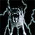 Animated creature with glowing blue limbs and a white body, mouth open in a snarl, against a black background.