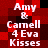 Red and black pixelated with repeated white text reading "Amy & Carmell 4 Eva Kisses" in two vertical