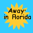 Yellow sunburst icon with black text 'Away in Florida' on blue background, four identical static frames displayed.