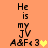 Pixelated text reads "He is my JV A&F< 3" with a yellow heart symbol on an orange background, displayed in two identical static frames.