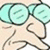 Animated cartoon character with light skin and turquoise glasses, head tilted right, mouth open in a smile.