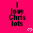 A bright pink background displays repeated text "I love Chris lots" with pixelated hearts scattered across the image.