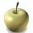 Static pixelated image of a yellow-green apple with stem on gray background, rendered in low-resolution 256x256 pixels.
