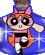 Animated cartoon character with large black eyes, pink bow, orange dress, and white boots in blue background.