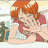 A pixelated animated character with orange hair and a red shirt performs sequential hand gestures at a table.