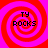 Four identical red and pink spiral patterns arranged in a , each containing the text "TY ROCKS" in black pixelated font