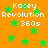 Orange background with green stars and repeated white text 'Kacey Revolution 360s' in pixelated font.