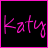 Pixelated pink text spelling 'Katy' on a black background with a bright pink border, displayed as a static AIM buddy icon.