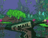 Animated sequence showing a forest scene with a sign changing from 'E-MAIL' to 'MAIL' while a small figure moves across the background.