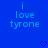 Blue background with light blue text reading 'i love tyrone' and two pixelated heart symbols at the bottom.