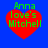 Four identical red heart-shaped icons with green text reading "Anna love's Mitchell" on a blue background, arranged in a