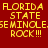 Red background with yellow pixelated text reading FLORIDA STATE SEMINOLE ROCK!!! repeated twice in a
