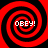 Four identical red and black spiral patterns arranged in a , each containing the text "OBEY!" in white pixelated font
