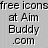 A 48x48 pixel buddy icon featuring a baby wearing a Santa hat on the right side and text promoting free icons at AimBuddy.com on the left, displayed as part of an animated contact sheet with two frames.