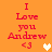 Pixelated orange background with red text reading "I Love you Andrew <3" and a white heart symbol, alternating between two states.