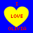 Four yellow heart-shaped icons with red text on a blue background, each displaying "I LOVE OLIVIA" in pixelated font.