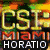 Six character portraits from CSI: Miami displayed in a with names below each, featuring pixelated text and color-coded backgrounds
