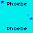 identical 'Phoebe' text icons with blue stars scattered across a cyan background, showing slight variations in star positions across frames