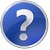Blue circular icon with white question mark symbol centered on gradient blue background, bordered by white and gray pixelated edge.