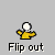 Yellow cartoon figure with arms raised, white circular head, and white dot below, labeled 'Flip out' in white text on gray background.