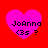 Four pink heart-shaped icons on red background with black text 'JoAnna (3s ?)' inside each heart.