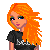 Pixel art contact sheet showing three distinct animated frames of a cartoon character with orange hair, black shirt, and blue jeans against white background.