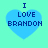 Four identical pixelated blue hearts on a cyan background, each containing dark blue text reading "I LOVE BRANDON" in stacked lines.