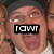 Pixelated close-up of a person with dark hair wearing a white shirt, mouth open in a shout, with a black rectangular overlay containing reversed white text.