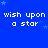 Blue background with repeated white text 'wish upon a star' and small blue stars, alongside black section with pink text 'Delaney Rox Ur Sox <3' over white stars.