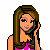 Pixel art contact sheet showing three frames of a cartoon woman in pink and black Playboy-themed attire with visible text bubbles.