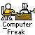 Animated contact sheet of a pixel art character at a desk with computer, showing progressive motion from sitting to falling over the desk.