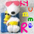 Pixelated icon features a white character with pink hair, yellow accents, and blue elements against gray background with scattered colored letters.
