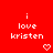 Red background with white pixelated text 'i love kristen' and two heart symbols, one on each side.