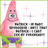 Pixelated pink starfish character with green shorts and purple accents stands against white background with faint cross patterns, text overlays in black block letters on coral and gray sections.
