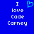 Blue background with white pixelated text reading "I love Code Carney" and a cyan heart symbol above the word "love".