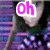 Anime-style character with long dark hair and purple clothing appears in three with text overlays