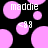 Pixelated pink circles float on black background with 'maddie' text and '<8>' symbols in white pixel font.