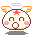 Pixel art character with white face, orange-brown ears, pink cheeks, red star on forehead, yellow halo above head.