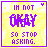 A 4x4 contact sheet of animated frames showing a yellow background with purple text "I'M NOT OKAY SI STOP ASKING." and small star or dot symbols changing position across frames.