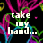 Animated icon with black background, colorful neon lines forming heart shapes, and white text reading 'take my hand... and let's get...' followed by 'FAMOUS' at bottom.