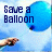 A blue balloon floats against a light blue sky background with a hand reaching toward it; text reads 'Save a Balloon' and later changes to 'Pop a Gollar'.