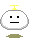 A 3x3 grid of pixel art frames showing a white round character with yellow antenna and green base, displaying neutral expressions that evolve into confused states with orange speaker icons and Japanese text.