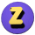 Purple circular icon with yellow stylized Z symbol and black shadow, animated sequence showing slight rotation of the Z.