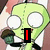 Green cartoon alien with large white eyes and black limbs holds a cupcake, text changes from 'I' to 'love my cupcake'.