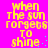 Yellow pixelated text on bright pink background with cyan dots, repeating 'when the sun forgets to shine' in a pattern