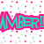 Pixelated text 'AMBER!' in teal with pink outline on white background, surrounded by scattered colored squares.
