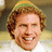 A pixelated image of a person with light brown curly hair smiling, next to green text on an orange background.