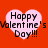 Four identical pink heart-shaped icons with 'Happy Valentine's Day!!!' text on a solid red background, arranged in a