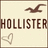 Pixelated icon with 'HOLLISTER' text, brown seagull silhouette above, and gray speaker symbol below on beige background.
