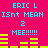 Pixelated cyan text and yellow bars on a bright pink background with repeated phrases and changing bar patterns.